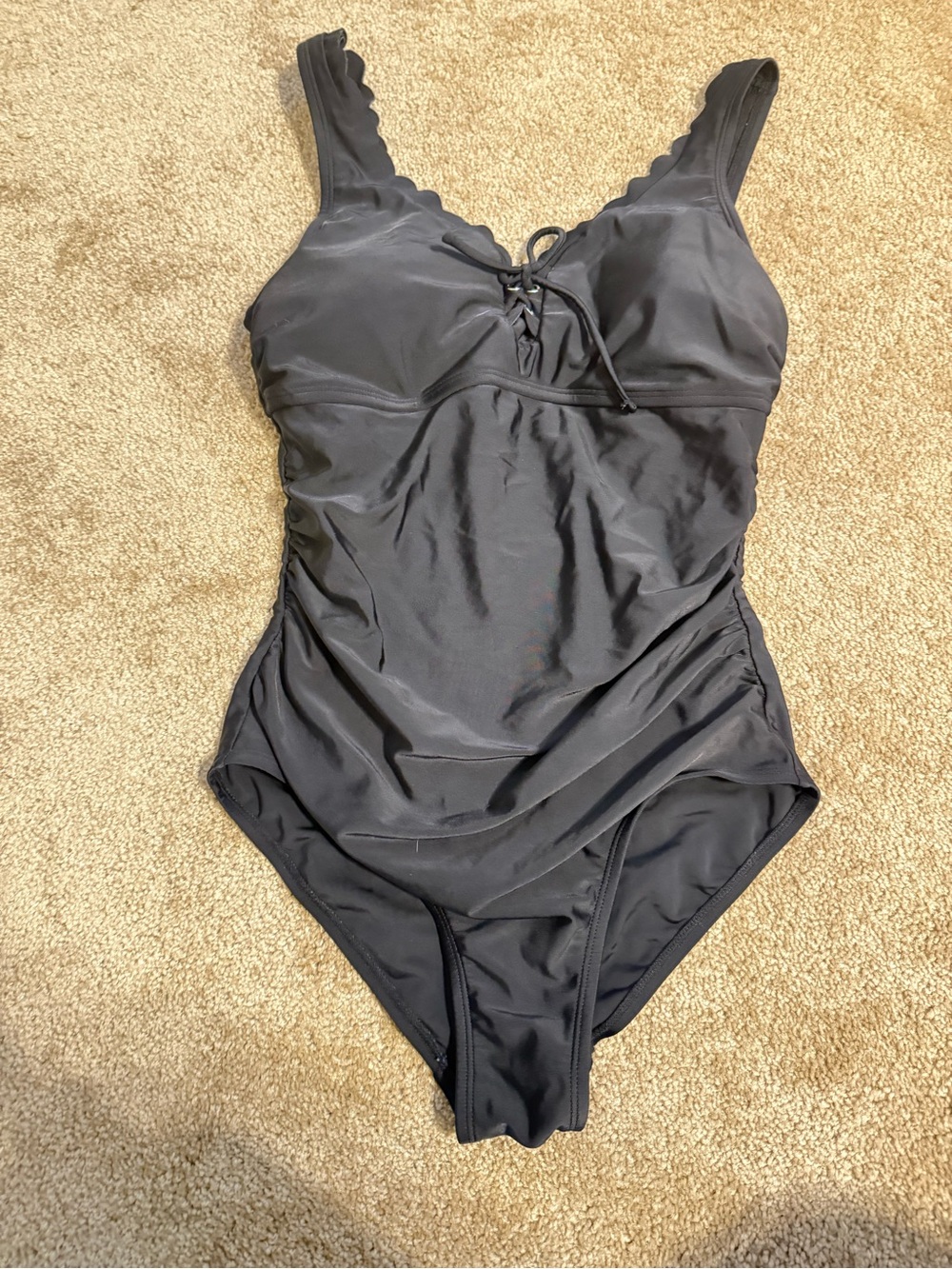 Kona Sol Black One-Piece Swimsuit with Lace-Up Front